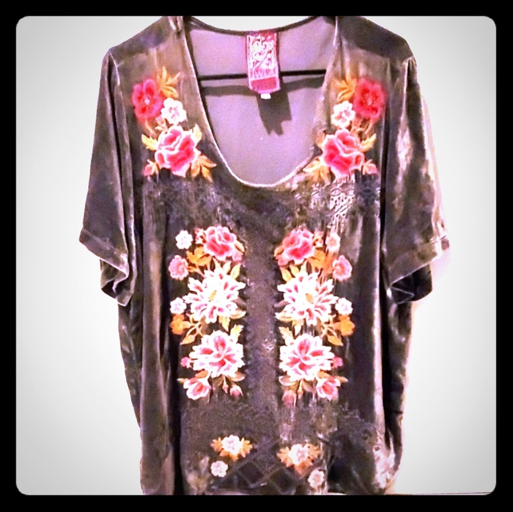 Johnny Was JWLA velvet shirt with embroidery
